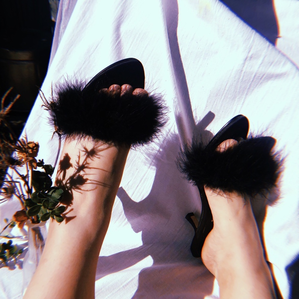 Faux fur heeled sandals